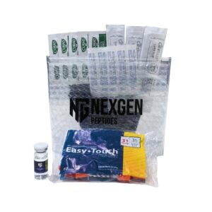 NexGen Peptides Kit with syringes, bacteriostatic water, and alcohol swabs for research peptide preparation